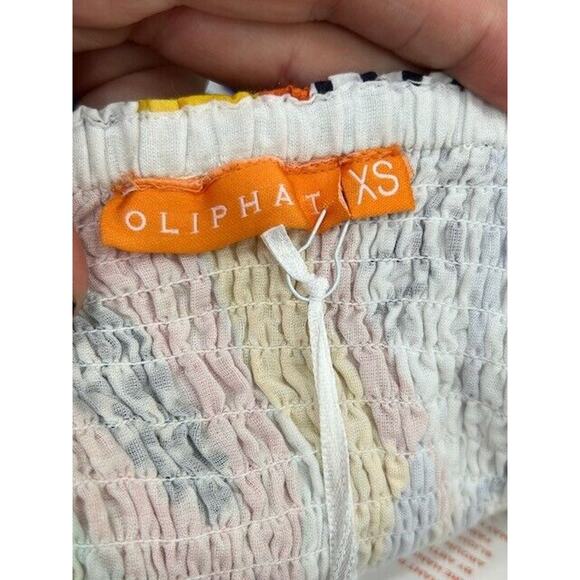 Oliphant Mini Dress Bubble Skirt Puff Sleeves Smocked Papaya Yellow Size XS NWT - Picture 15 of 15